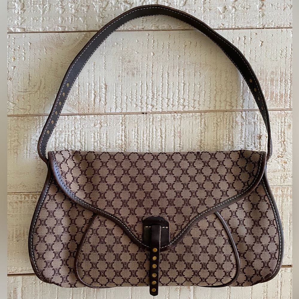 CELINE Bi Color Macadam Canvas Vintage Shoulder Bag